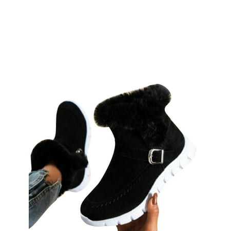 

SIMANLAN Ladies Slip Resistant Winter Shoes Non-skid Zip Up Snow Boots Cold Weather Lightweight Plush Lining Booties Black 7