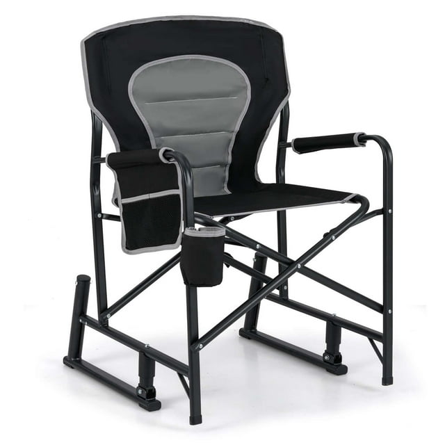 Goplus Chaise Berçante de Camping d'Extérieur pour Adultes avec Deux Ressorts, Dossier Rembourré, Noir