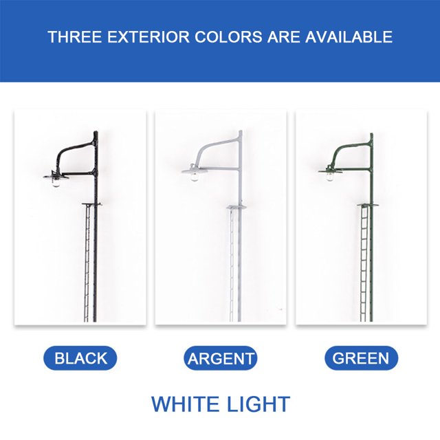 Model Train Lamppost with Ladder Home Landscape Decorations LED Railway Light Miniature Single-Head Track Lamp Table Toys Gray(Scale 1:50)