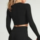 thumbnail image 3 of Mujeres Yoga Crop O Cuello Manga larga Puntos Bodycon Elástico yeacher Top corto de yoga, 3 of 3