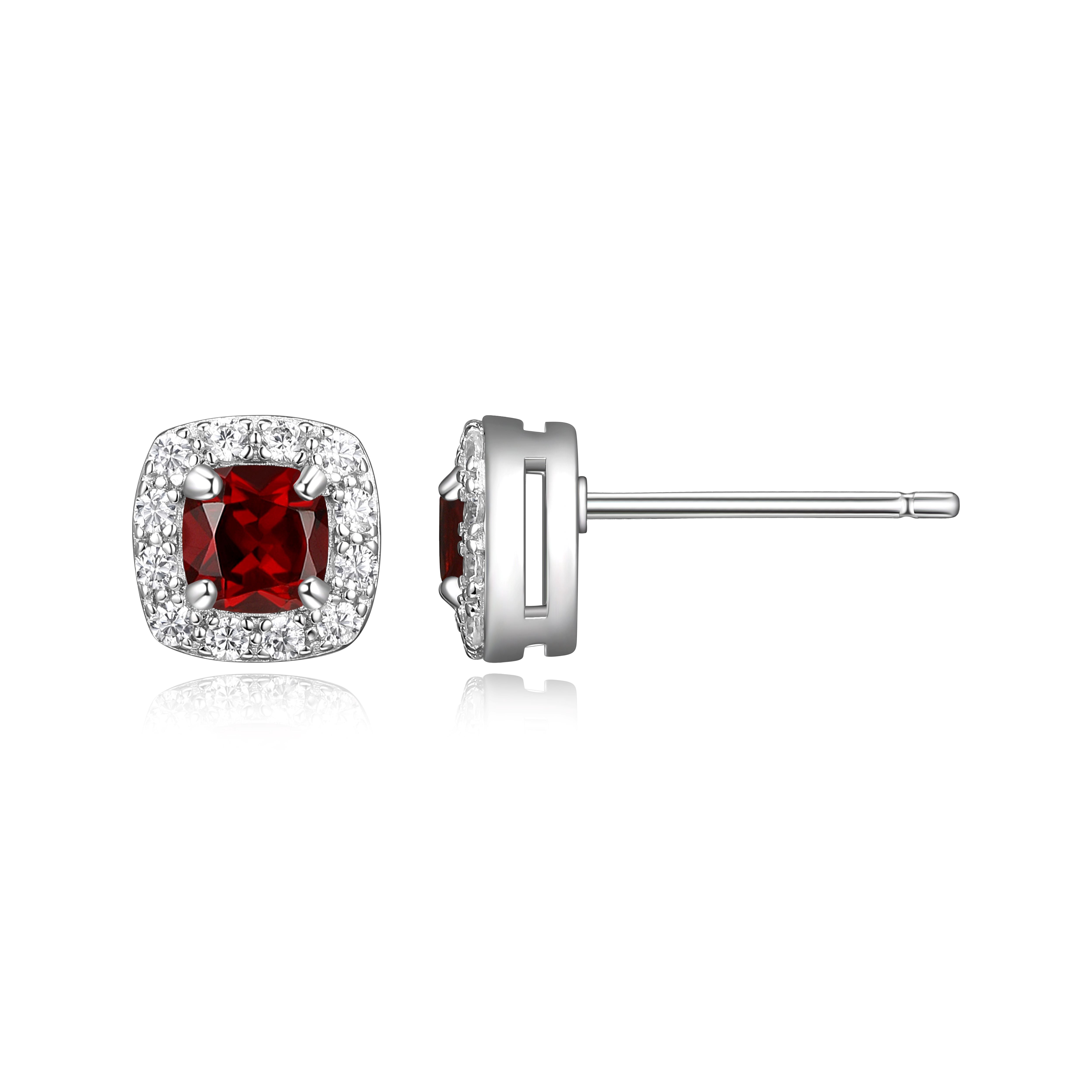 Forever Facets Women's Platinum over Sterling Silver Genuine Garnet and CZ Stud Earrings