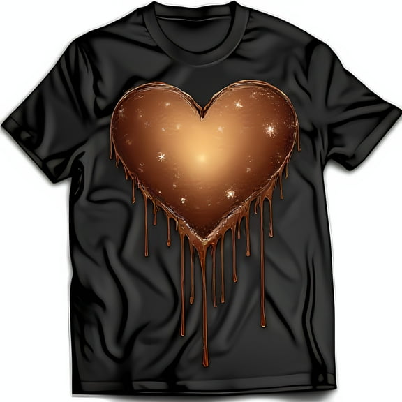 Melting Chocolate Heart Graphic Black T-Shirt Whimsical & Design