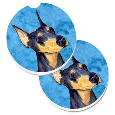 Carolines Treasures SS4771-BUCARC Blue Doberman Set of 2 Cup Holder Car Coasters  Large multicolor