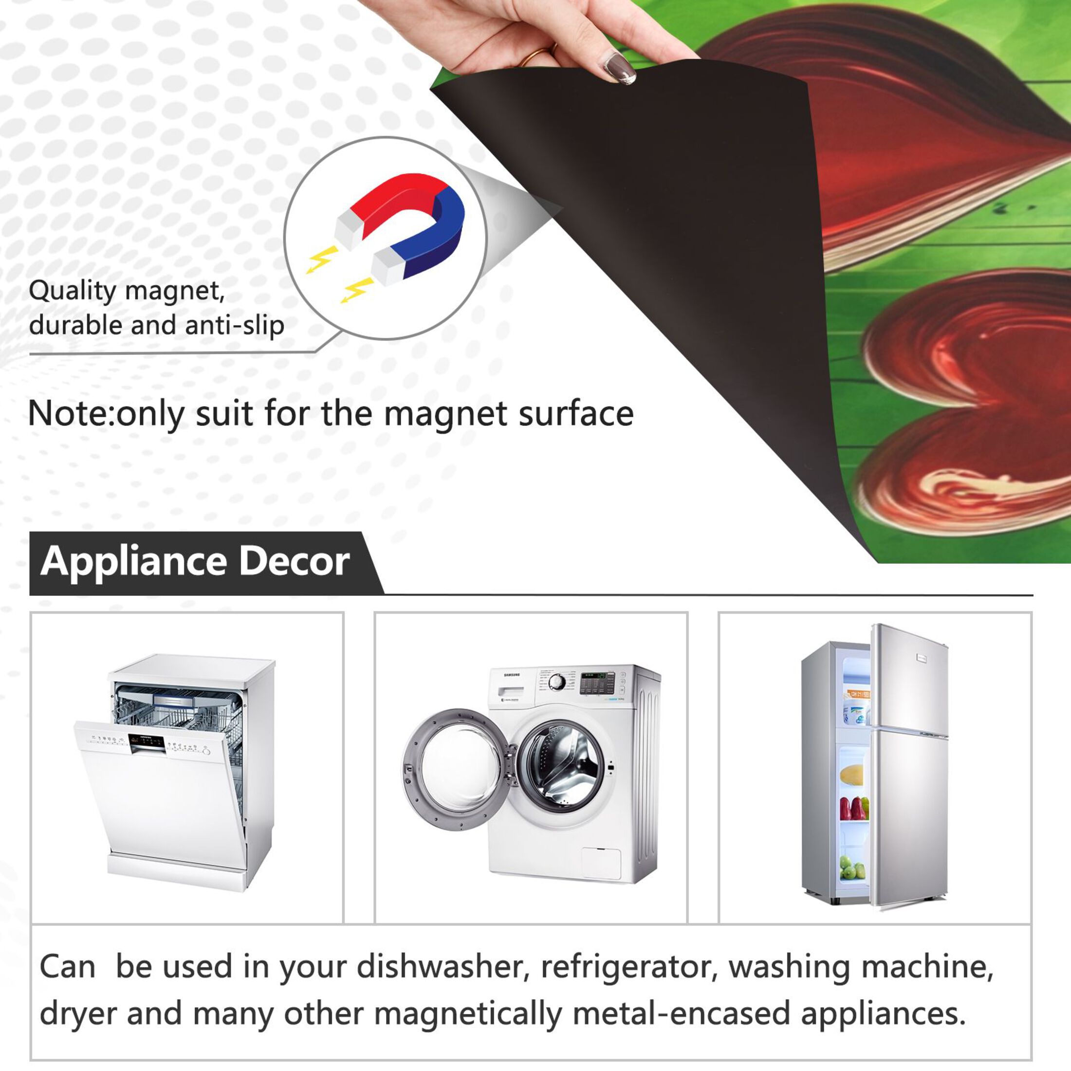 Dishwasher Magnetic Sticker 23x26 Inch Refrigerator Magnetic Sticker Washing Machine Magnetic Sticker Kitchen Panel Magnetic Sticker Home Decor Beautiful Green Love Pattern