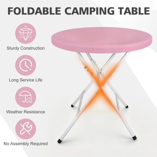 31.5" Round Folding Table, HDPE Cocktail & Bistro Table, Tool-Free Setup, Foldable for Outdoor Parties, Weddings, Cafes & Backyard, Pink