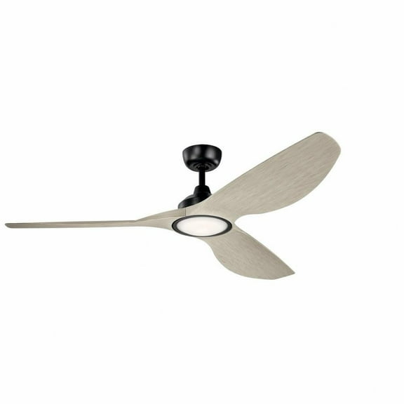 3-Blade Ceiling Fan with Light Kit in Satin Black Powder Coat with Propeller Single-Mold Blade Design 65 inches W X 14.5 inches H-Satin Black Finish