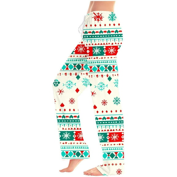 Lopecy-Sta Sleep Bottoms Women Christmas Print Bottoms with Pockets Drawstring Sleep Lounge Pants for Women Comfortable Casual Drawstring Sleep Pants for Women