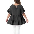 thumbnail image 3 of Agnes Orinda Women's Plus Size Mother's Day Easter Tops Swiss Dots Back Tie Crew Neck Ruffle Short Sleeve Tiered Hem Summer Casual Blouses 4X Black, 3 of 6