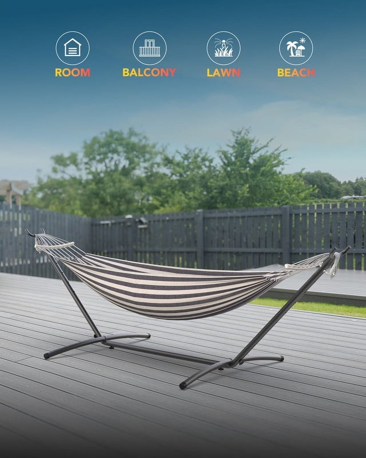 KEESTP Comfortable 2 Person Hammock with Stand,Portable Detachable Brazilian Hammock,450lb Capacity - Black