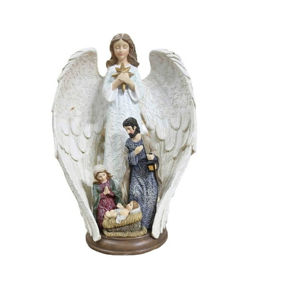 Guardian Angel with Holy Family, Christmas Nativity Tabletop Scene, Collectibles Figurines, Desk Nativity Ornaments, Christmas Table Décor, 10.39Inch