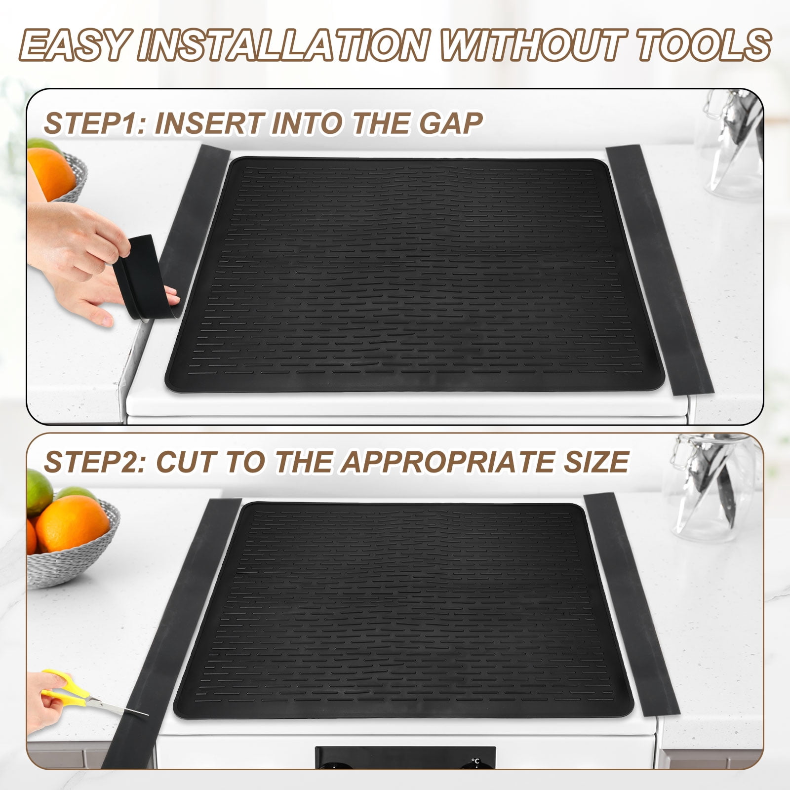 Uxcell Stove Top Cover for Electric Stove, 27.6" x 19.7" Silicone Glass Cooktop Protector Range Mats Diagonal Stripe with Silicone Gap Cover for Kitchen Oven Counter Cooktop, Silver