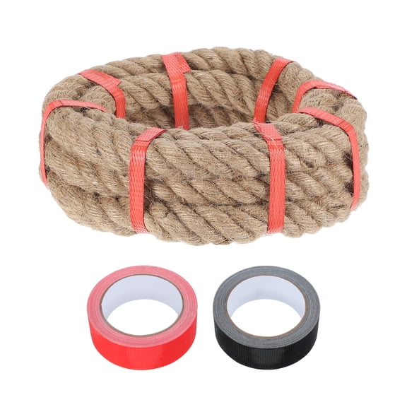 Uxcell 0.9 Inch x 10ft Heavy Natural Jute Rope Thick Twine Rope with 2 Roll Tapes for Crafts Railing Docks Tug of War Swing Nautical Landscaping