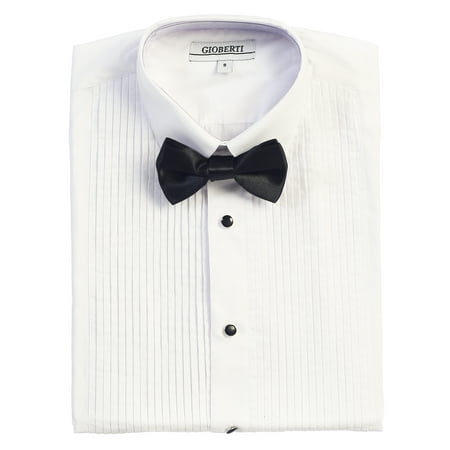 Formal Shirts Ties - Gioberti Boy's Formal Tuxedo White Shirt with Bow Tie