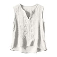 thumbnail image 2 of ManxiVoo V Neck Tank Top Top for Women Pleated Sleeveless Shirt Breathable Cotton Linen Blend for Layering Under Blazers and Cardigans L Size White, 2 of 8