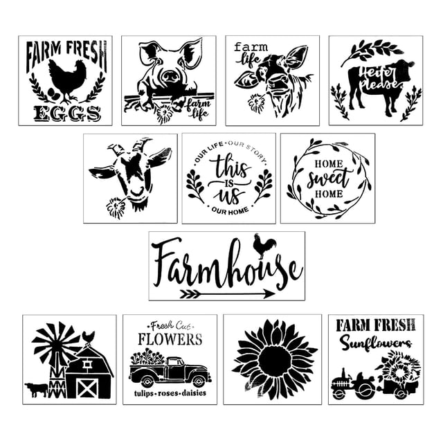 Plantillas Reutilizables con Tema de Granja, Plantillas de Pintura para Manualidades DIY, Azulejo de Pared para , Muebles, Pizarra, Tarjetas de F , C 12 piezas Sunnimix Plantilla de plantillas