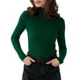 thumbnail image 2 of Suéteres Acanalados para Mujer, Lindos Suéteres de Punto de Cuello Alto, Ajustados y Cálidos Verde Oscuro un Tamaño, 2 of 10