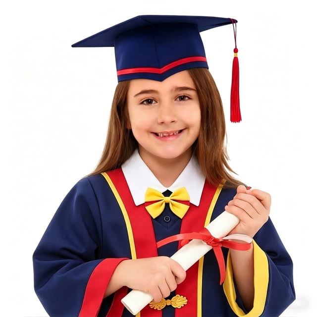 WENXIAOO Children Graduation Cap and Gown Set Graduation Photography Outfit Various Styles Navy Cap and Gown for Kindergarten Primary School 7-8 Years