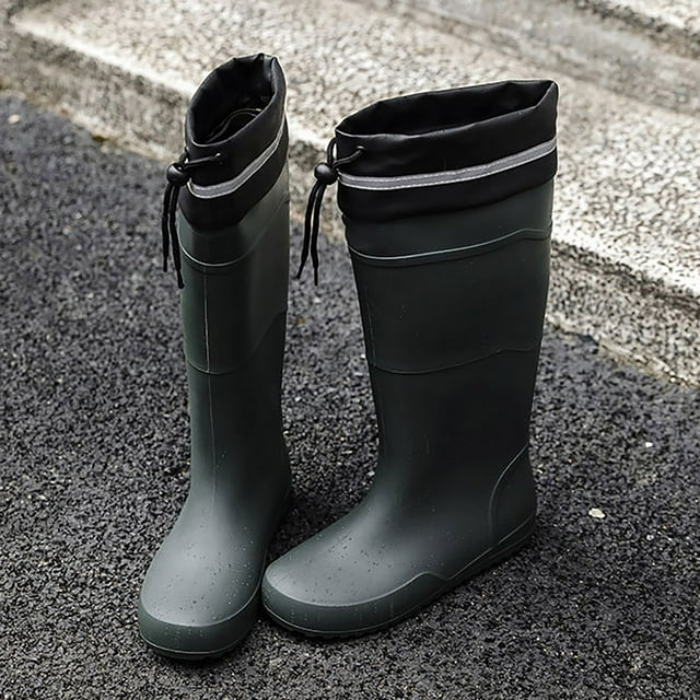 XIMIN Bottes de Pluie Hautes pour Hommes Bottes Imperméables Légères Résistantes à l'Usure Bout Rond Chaussures en Caoutchouc avec PVC Extérieur Élastiques Bottes Antidérapantes pour Jardinage Pêche