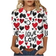 thumbnail image 3 of Happy Valentine's Day T-Shirt Women 3/4 Sleeves Crewneck Pullover Basic Tees, 3 of 5