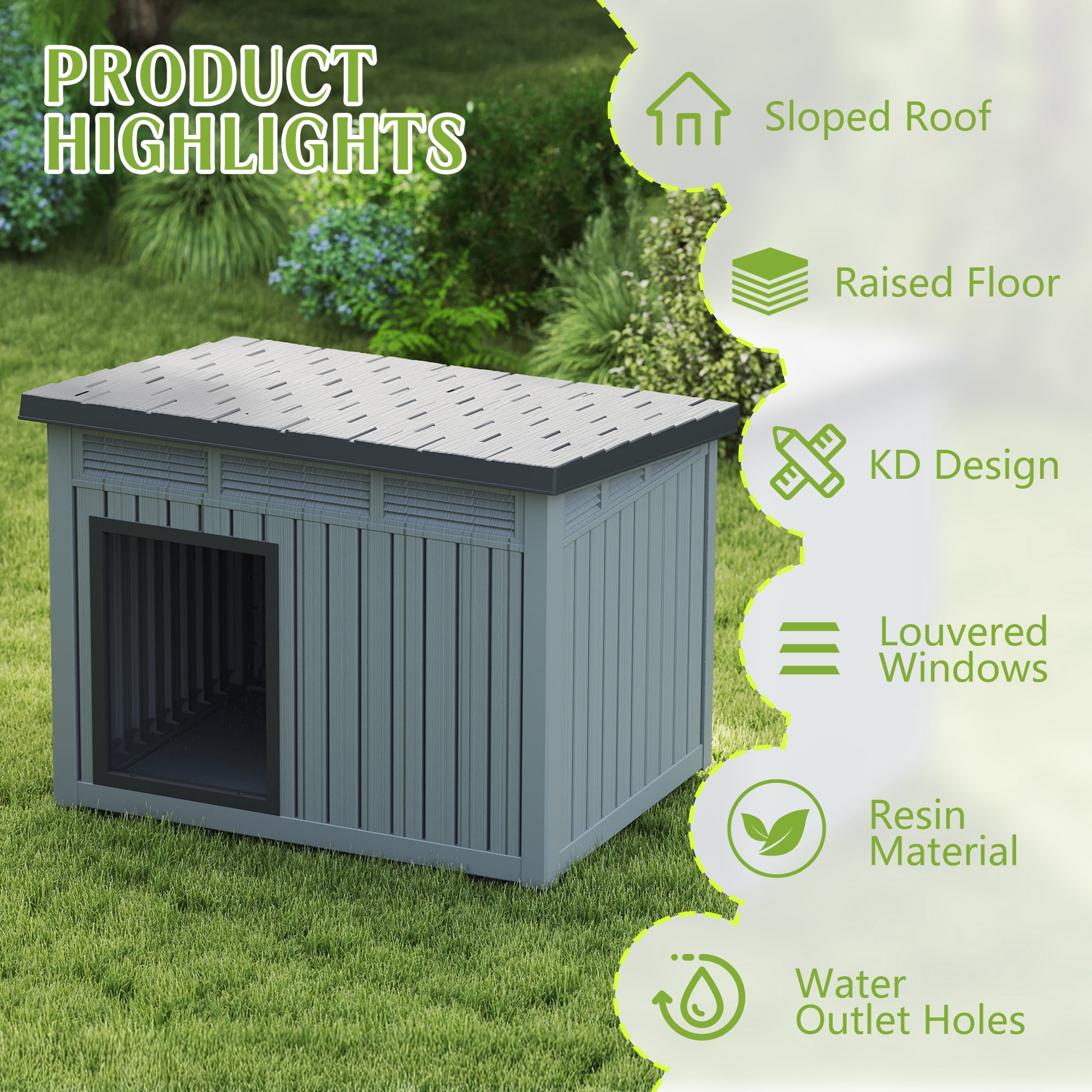 Dog House for Indoor & Outdoor Use - Weatherproof Roof & Removable Floor, Fits Small to Medium Dogs