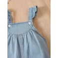 thumbnail image 5 of Kucnuzki Newborn Baby Girl Clothes 9 Months Summer Bodysuit 12 Months Suspender Wide Neck Solid Color Onesies Denim Jumpsuit Sleeveless Bodysuit Blue, 5 of 6