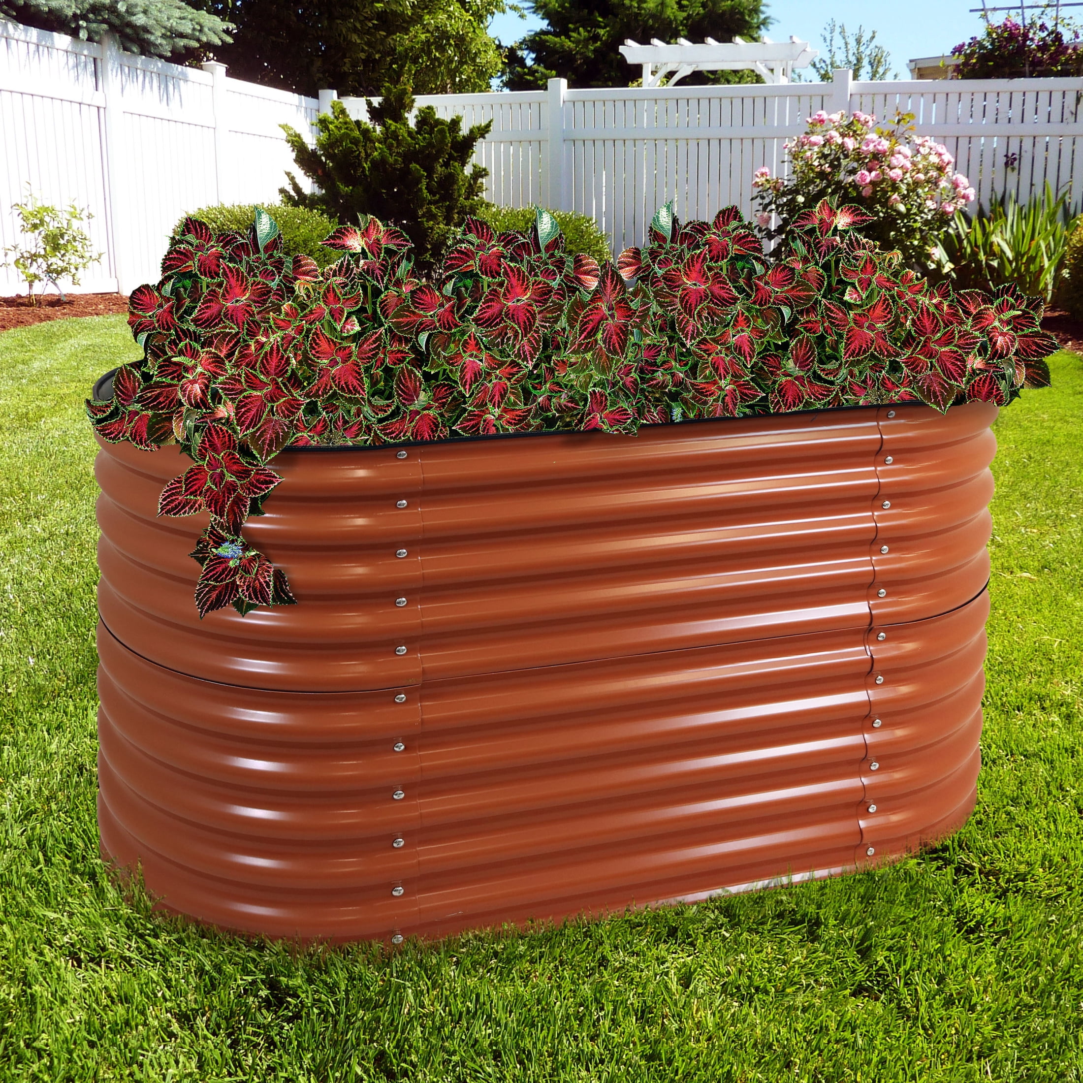 Sunnydaze 62.5" x 32" x 32" Oval Brown Steel Stackable Raised Garden Bed