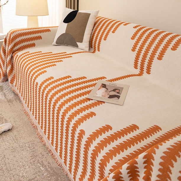 Nvzi Funda de sofá de chenilla, funda de toalla para sofá de sala de estar, fácil de instalar, lavable, protector de sofá de 70,87 x 133,86 pulgadas (naranja)
