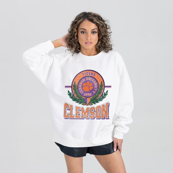 Women's Gameday Couture  White Clemson Tigers Hot Shot Fleece Pullover Sweatshirt