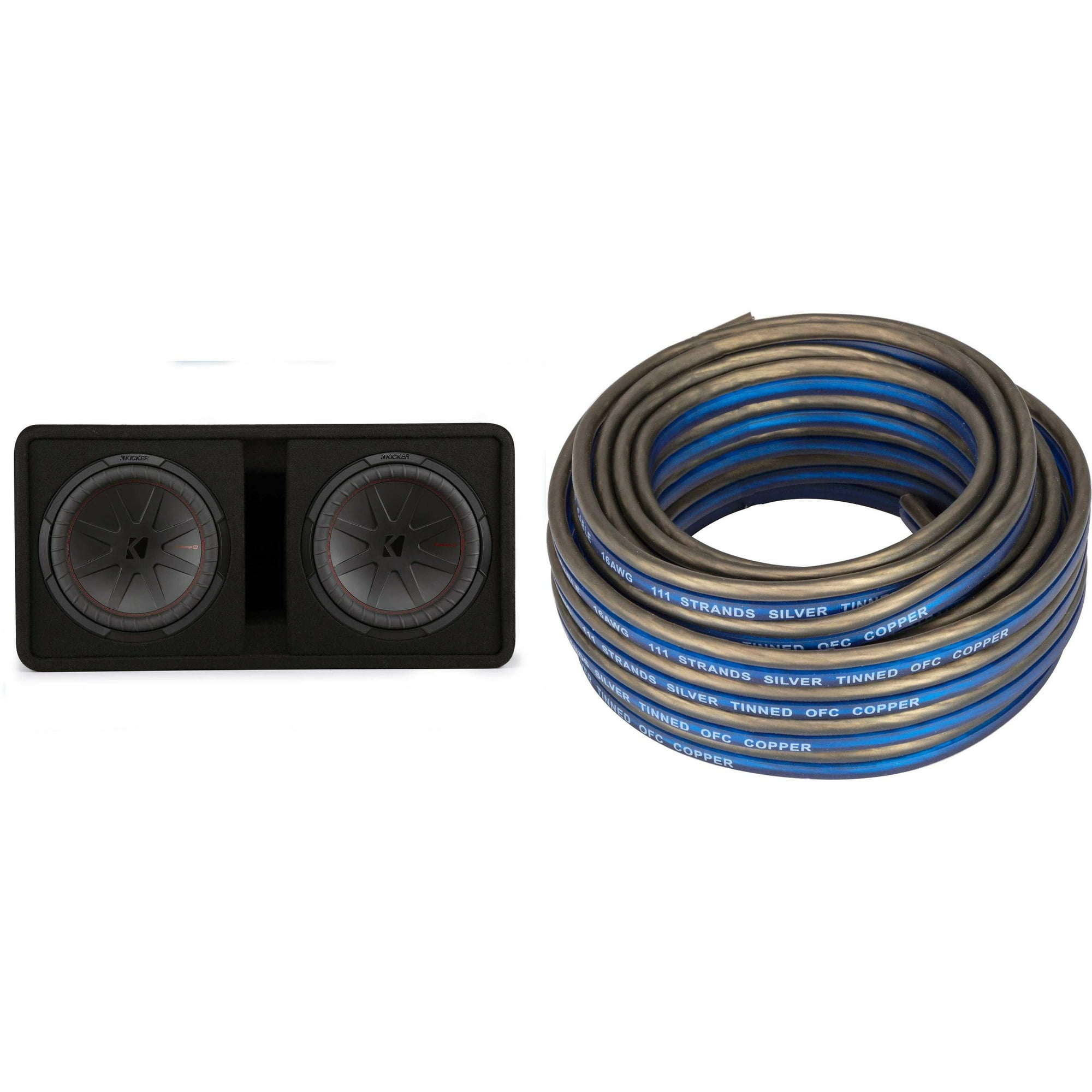 Kicker Comp R 12 Inch Dual Subwoofer in Vented Enclosure Package with Speaker Wire