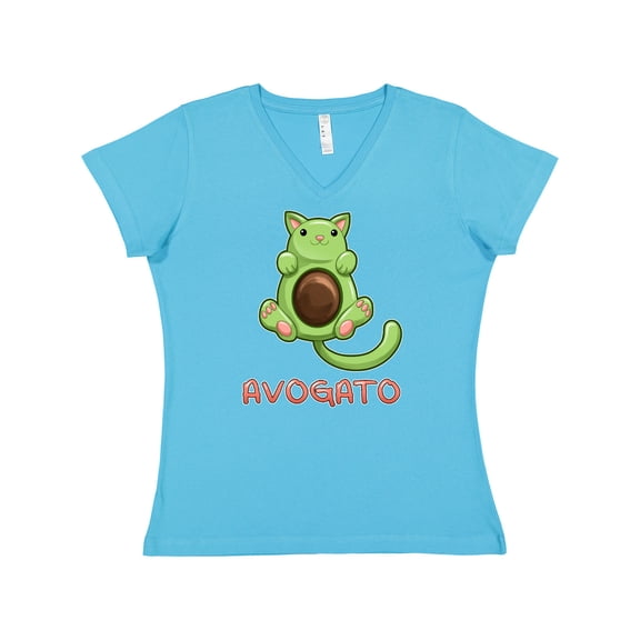 Inktastic Avogato- Cute Green Cat Avocado Women's V-Neck T-Shirt