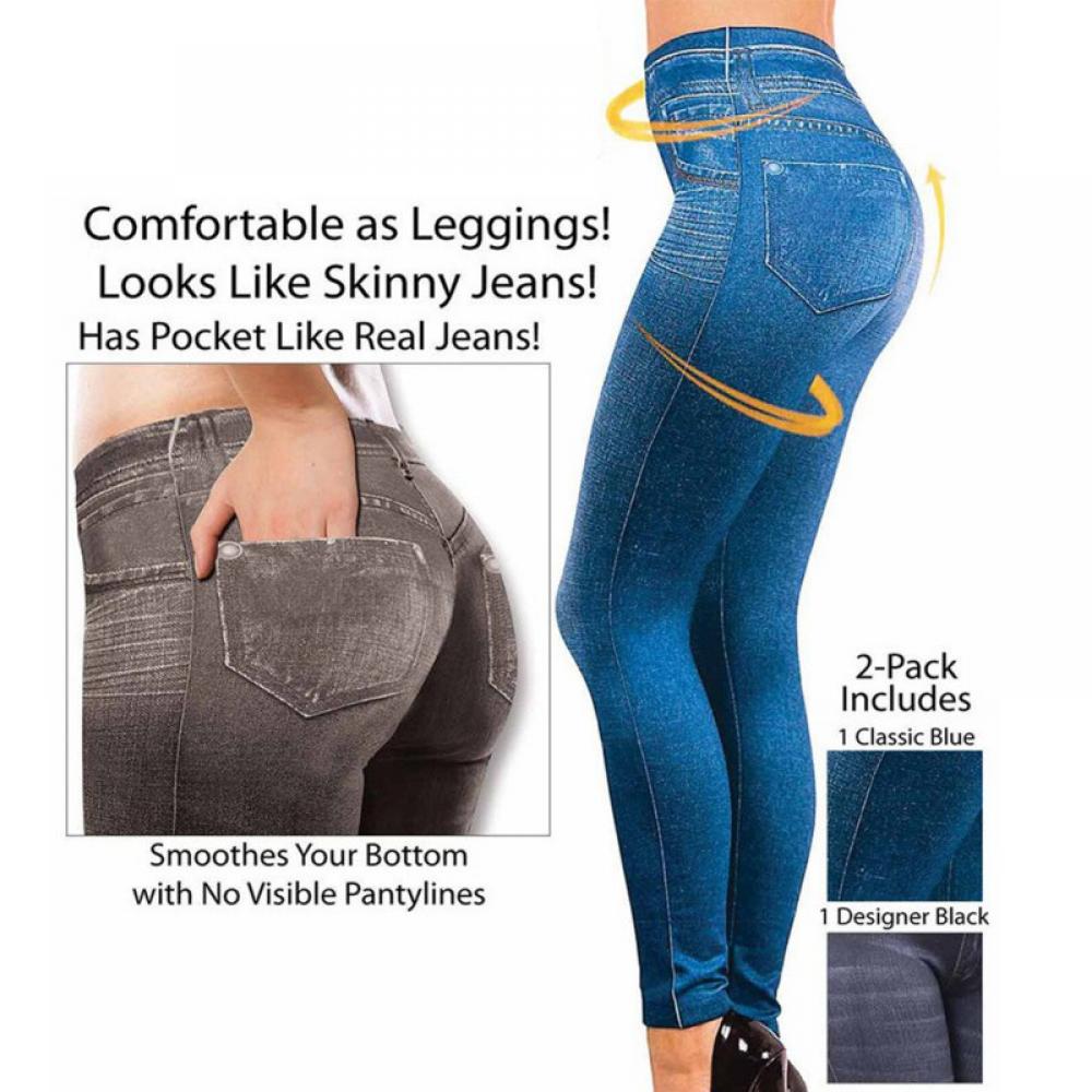 Forzero Women's Denim Print Fake Jeans Seamless Fleece Lined Leggings, Full Length - image 5 of 9