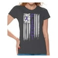 thumbnail image 1 of Awkward Styles Women's Fight Cancer Graphic T-shirt Tops USA Flag Purple Ribbon for Awareness, 1 of 4
