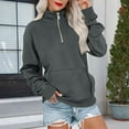 thumbnail image 2 of 2025 Autumn Hoodie Dark Gray Hoodie Long Sleeves Half Zipper Fall Sweater Solid Color Lightweight Cardigan College Hoodie(3XL), 2 of 4