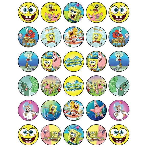 Whimsical Practicality's SpongeBob Edible Wafer Paper 1.5" Cupcake Toppers-30 count