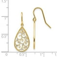 thumbnail image 2 of 14k Yellow Gold Textured Shepherd hook and Rhodium Polished Teardrop Earrings 29x11mm Wide Dangle Earring for Women, 2 of 2