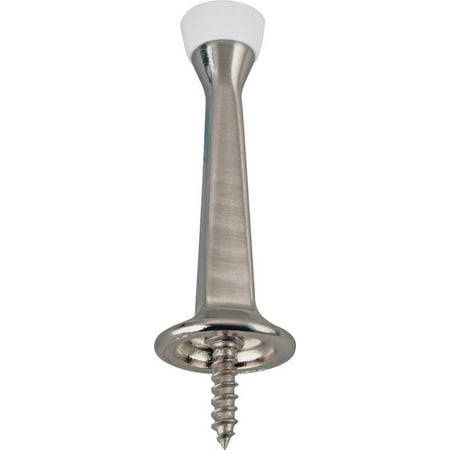 Heavy Duty Door Stop ProSource Heavy Duty Rigid Door Stop, 3-5/8 In H, Zinc Die-Cast, Satin Nickel, Baseboard Mount ()