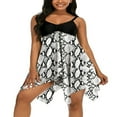 thumbnail image 1 of 2Pcs Plus Tailles Femmes Maillot de Bain Épissage Bretelles Spaghetti Sans Manches Recadrée Robe + Slip M-4XL, 1 of 6