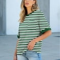 thumbnail image 2 of ABATAB Striped Shirts for Women Baggy Elbow Length Crew Neck Tunic Tops with Pockets Classic Graphic Printed Casual Tee Blouses(X-Large,Green), 2 of 7