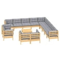 thumbnail image 3 of vidaXL 14 Piece Patio Lounge Set with Cushions Black Solid Pinewood, 3 of 8