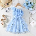 thumbnail image 2 of Ulitacool Girls Dresses Round Neck Sleeveless Dress One Shoulder Formal Ruffle Trim Birthday Party Mesh Dresses With Belted Pockets Sundress Adorable Playsuit Light Blue 5-6 Years, 2 of 8