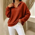 thumbnail image 4 of MexChoioe Womens Hooded Sweatshirt Waffle Knit Henley V Neck Button Placket Drawstring Hood Long Sleeve Pullover Hoodie, 4 of 6