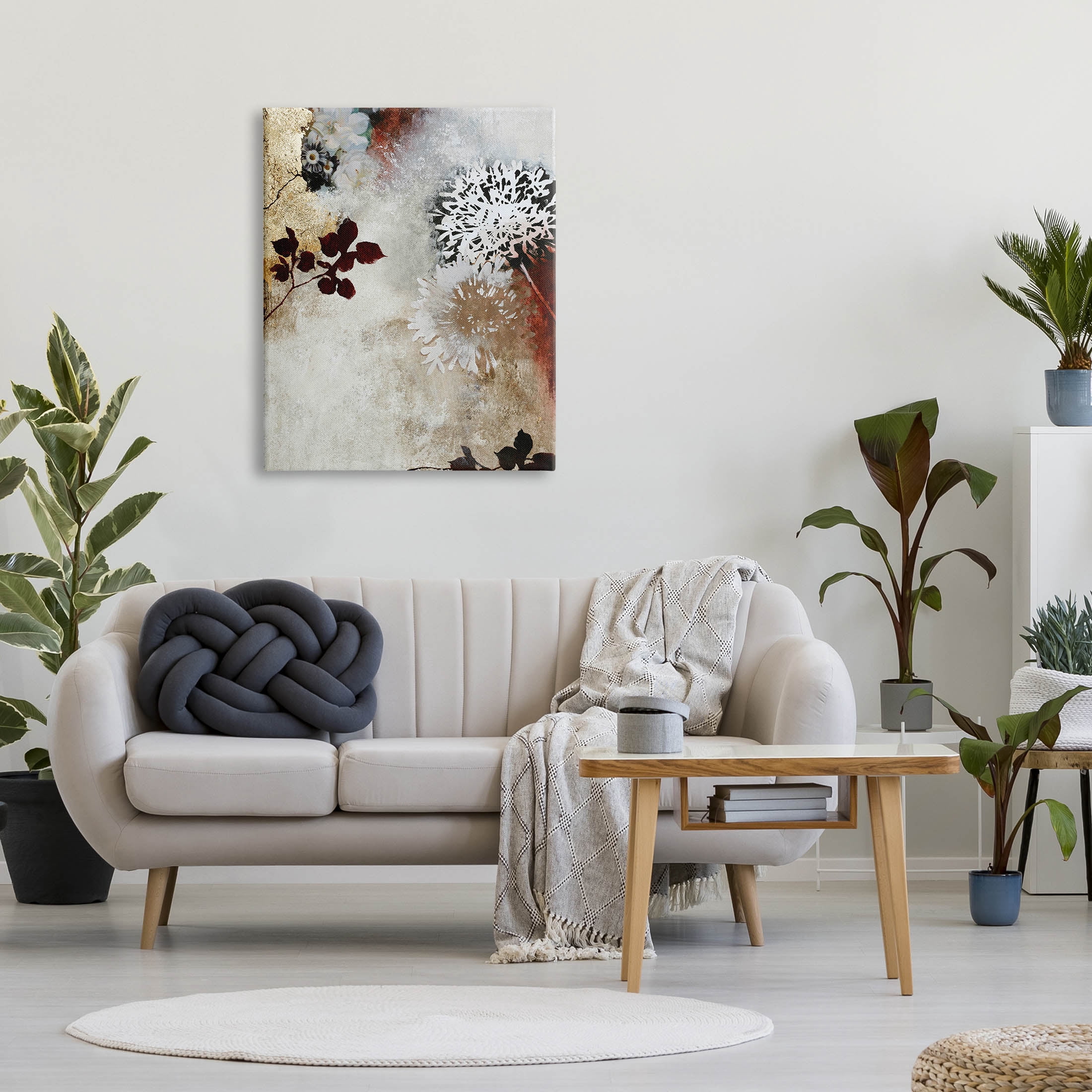 Flower Blossom Silhouette Outlines Abstract Graphic Art Gallery Wrapped Canvas Print Wall Art