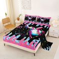 thumbnail image 2 of Castle Fairy Neon Baseball Print King Sheets 4pcs, Gradient Ice Cream Drip Bedding, Black Pink Blue,1 Fitted Sheet, 1 Flat Sheet and 2 Pillowcases, 2 of 6