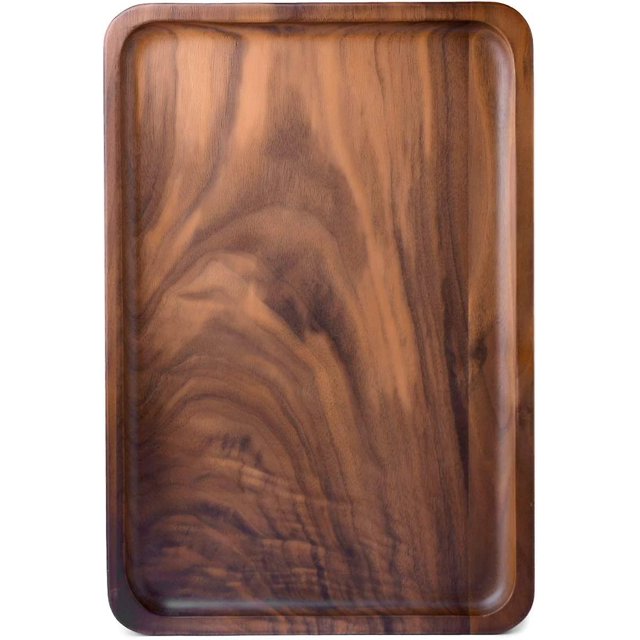 Bandejas rectangulares de madera para servir, medianas, nogal negro, 13.4 x 9 pulgadas