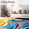 thumbnail image 2 of ODIKA 6'x9' Machine Washable Non-Slip Area Rug, Tidal Horizon Wave Motif with Accents High Traffic Rug with Pad, Orange, 537677, 2 of 8