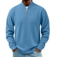 thumbnail image 2 of Hurxie Mens Sweaters Pullover Sweater Casual Athletic Long Sleeve Quarter Zipper Stand Collar Sweatshirt Sky Blue,M, 2 of 6