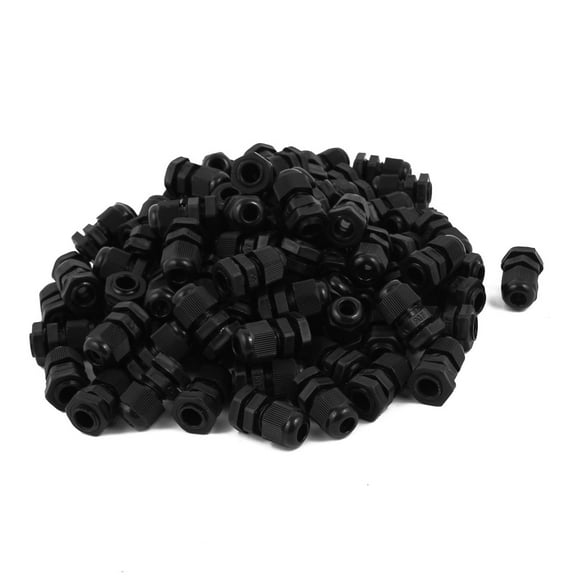 PG7 Model Black Plastic Waterproof Connectors Cable Glands 100 PCS