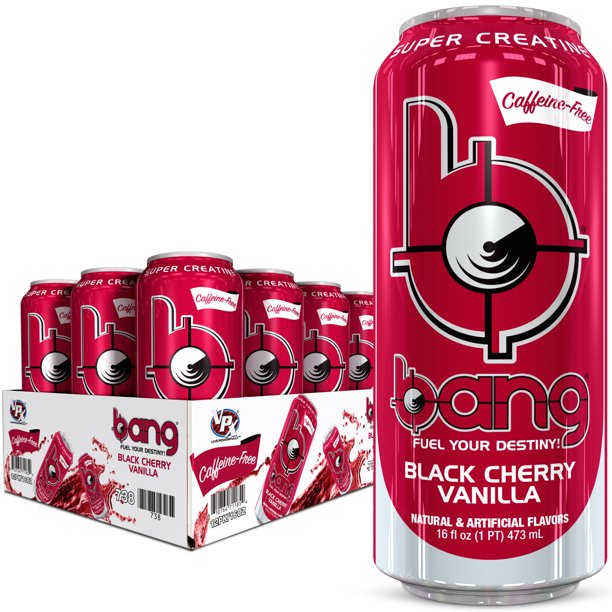 (12 Cans) Bang Caffeine Free Black Cherry Vanilla Energy Drink with