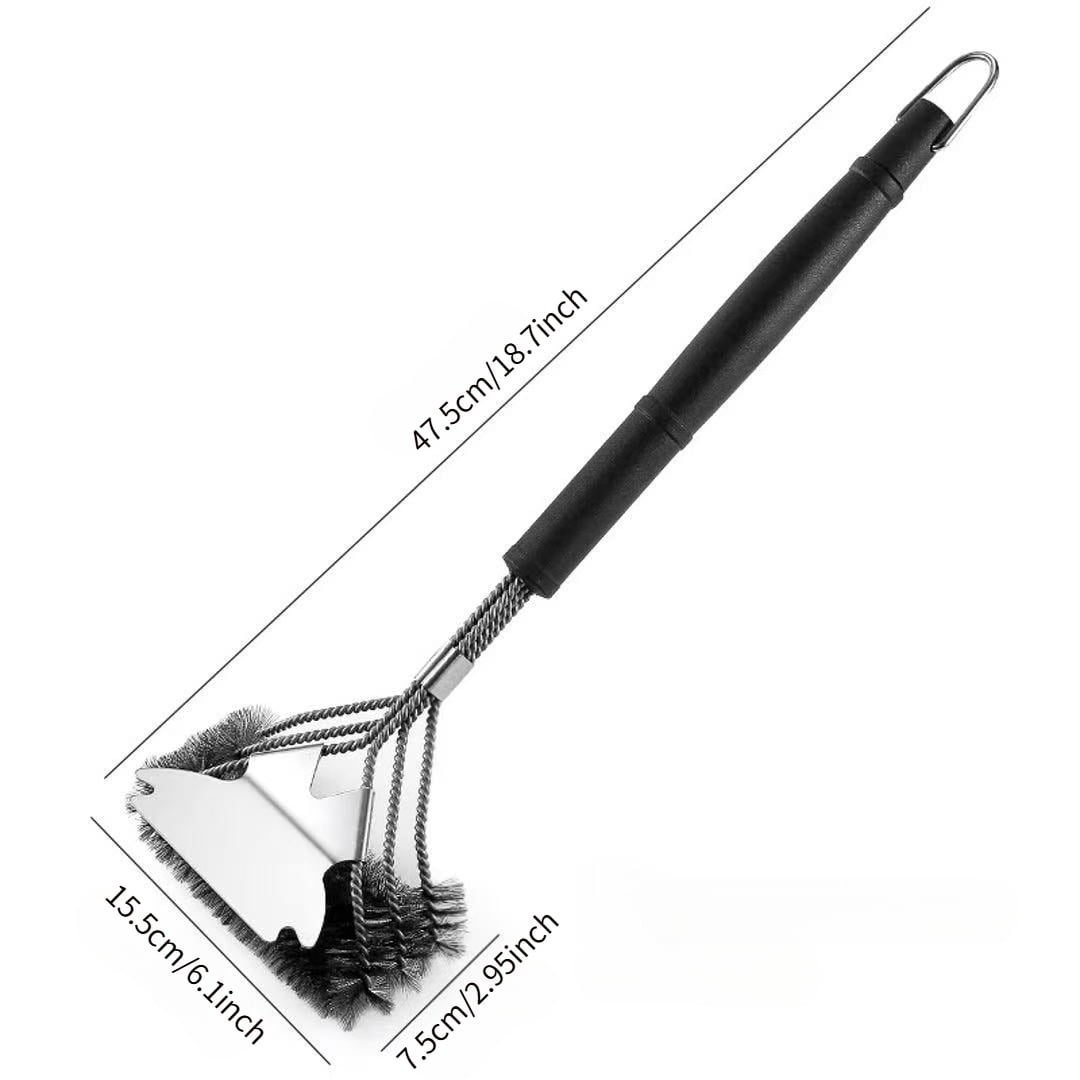 Long Handle BBQ Grill Cleaning Brush, Stainless Steel Wire Brush with Scraper Blade for Grill Grate, Barbecue Net, Oven Rack – Heavy Duty Outdoor Tool