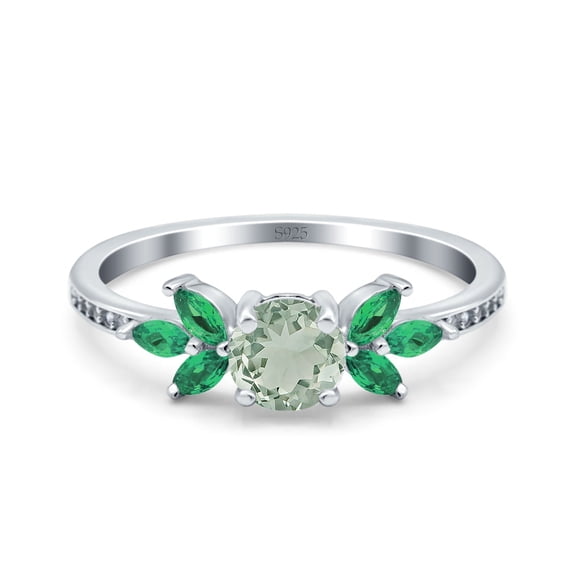Floral Leaf Natural Green Amethyst Prasiolite Round Ring 925 Sterling Silver Size 5